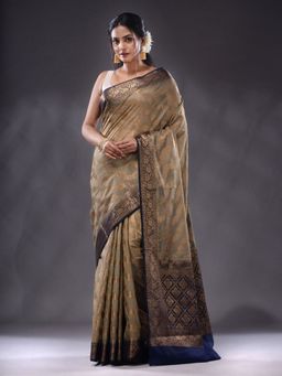 CHARUKRITI - Ecru Georgette Handwoven Saree With Unstitched Blouse